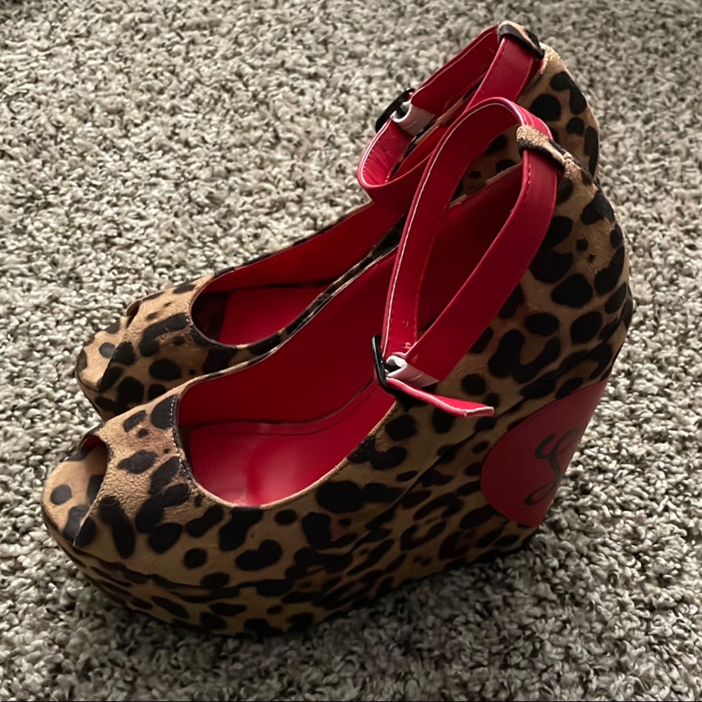 Iron Fist “Love Kills” Leopard Print Wedge Heels
